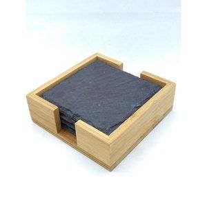 BLKSmith (4) Natural Slate Stone Minimalist Coasters 4" squares Hot/cold padded